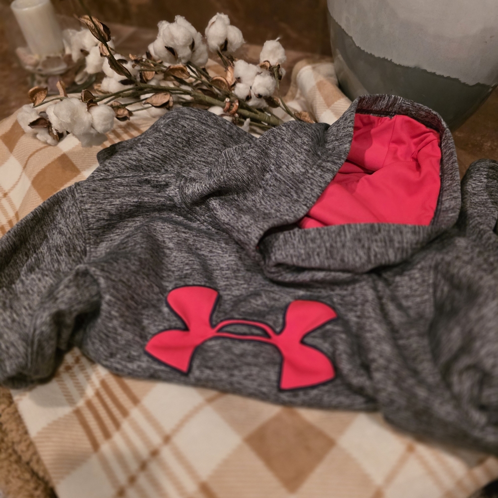 Under Armour Kids Charcoal Hoodie with Neon Pink Logo
